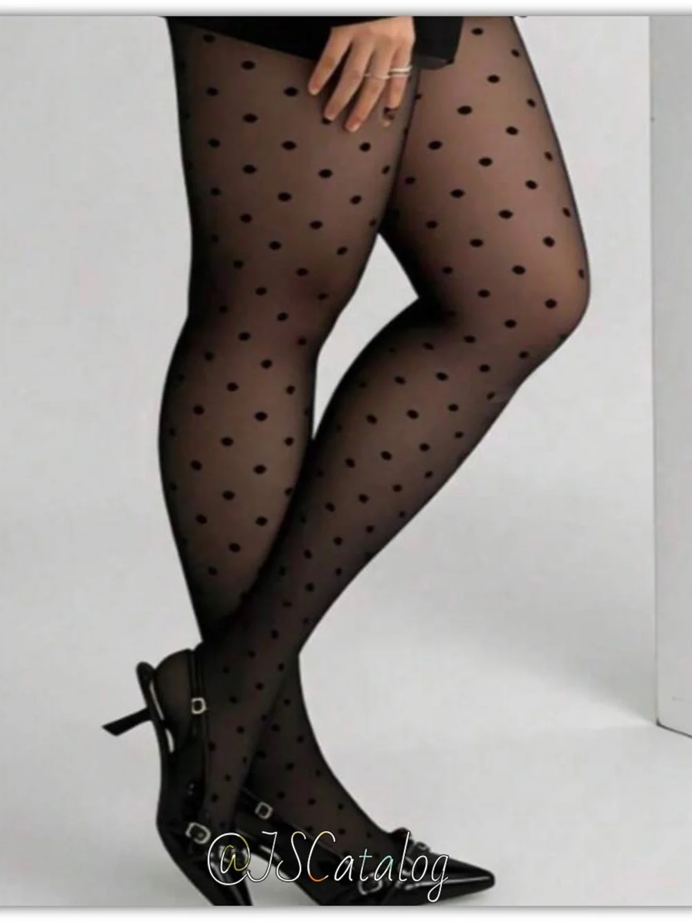 JSCatalog Black Sheer Polka Dot Tights - Chic Women's Hosiery